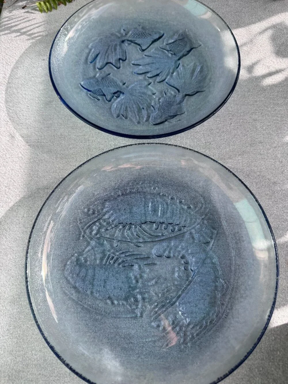Vintage Pasari Blue Glass Plates with Koi Fish / Lobsters